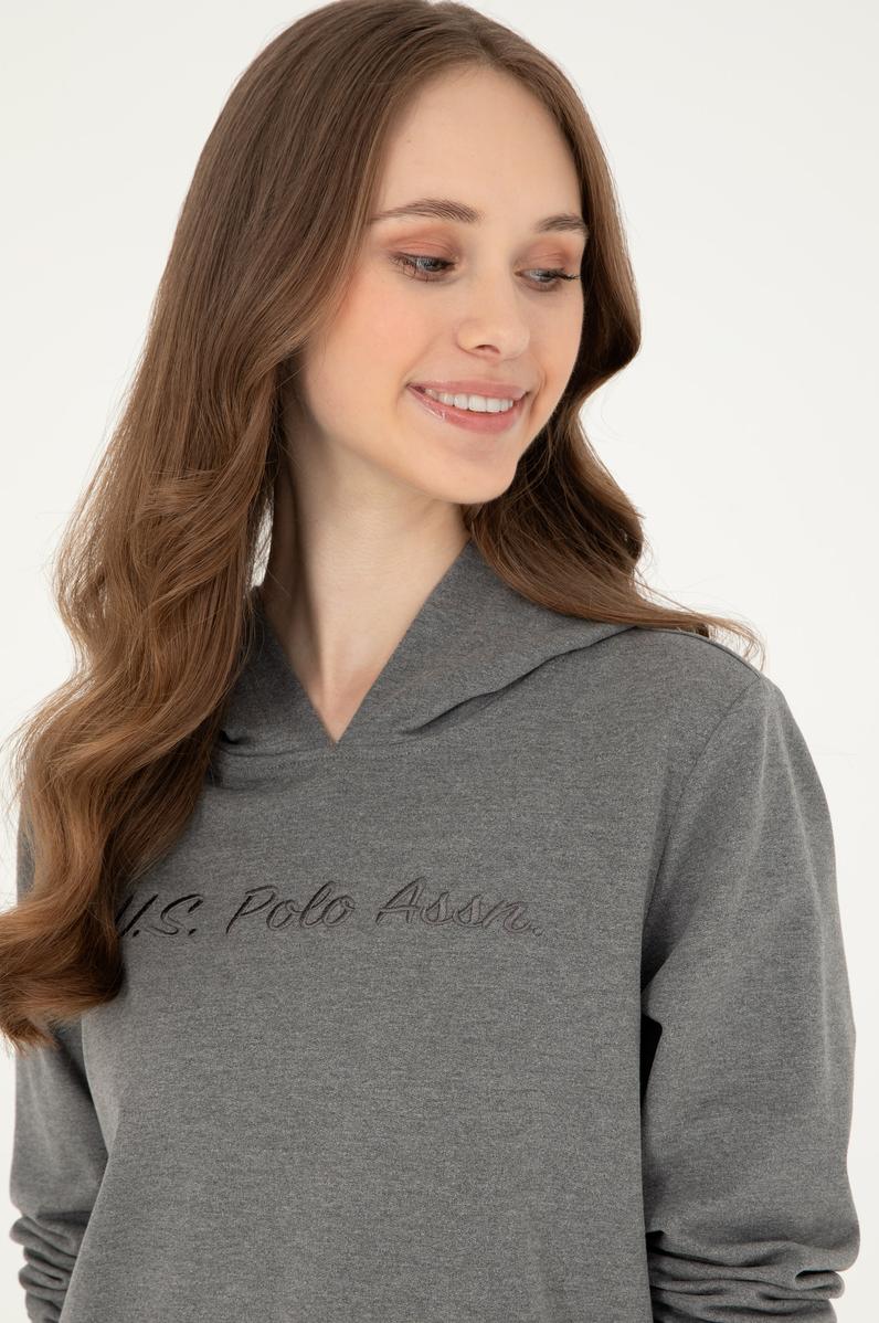 Kadın Antrasit Melanj Kapüşonlu Sweatshirt