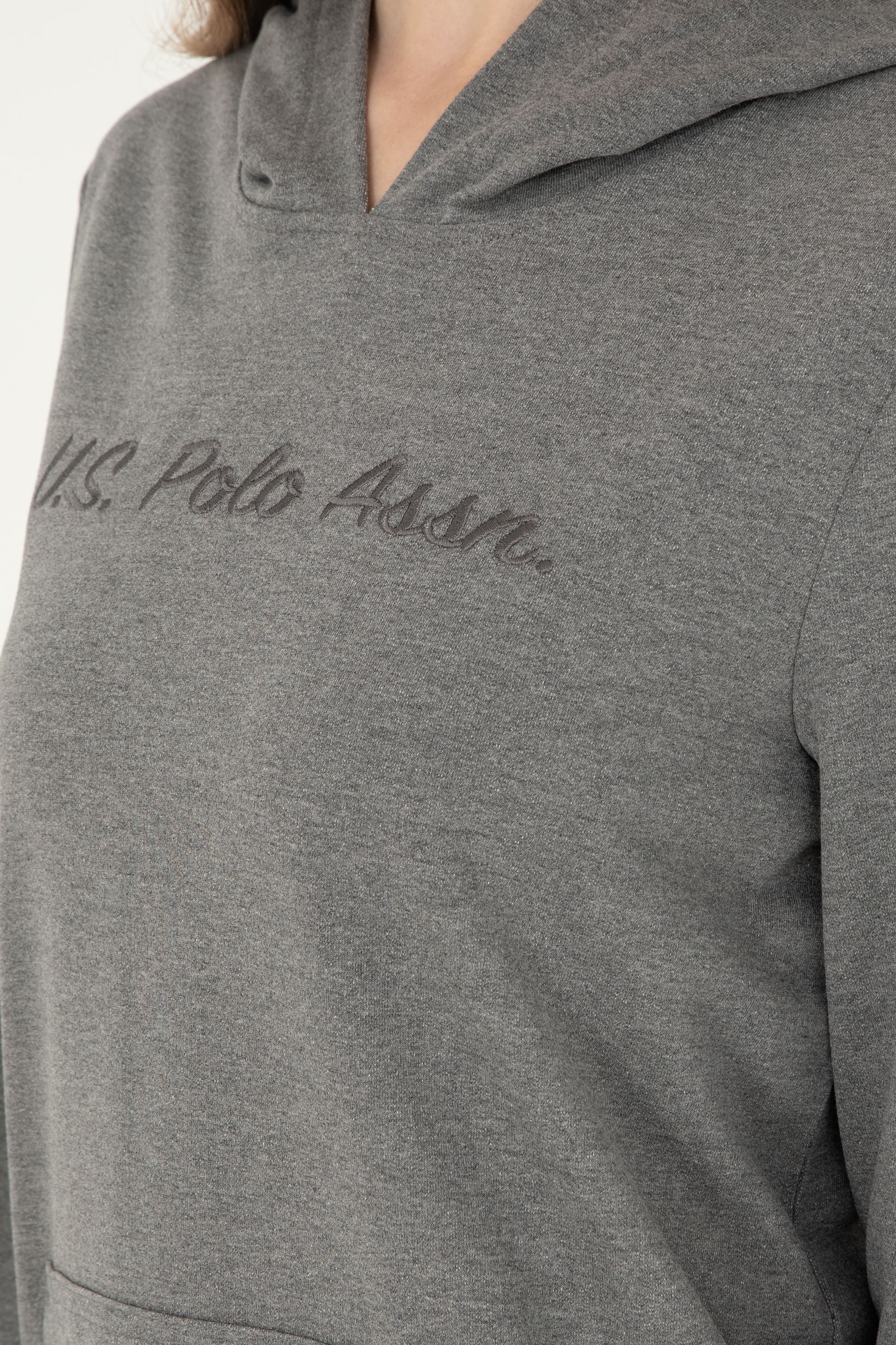 Kadın Antrasit Melanj Kapüşonlu Sweatshirt - Image 7
