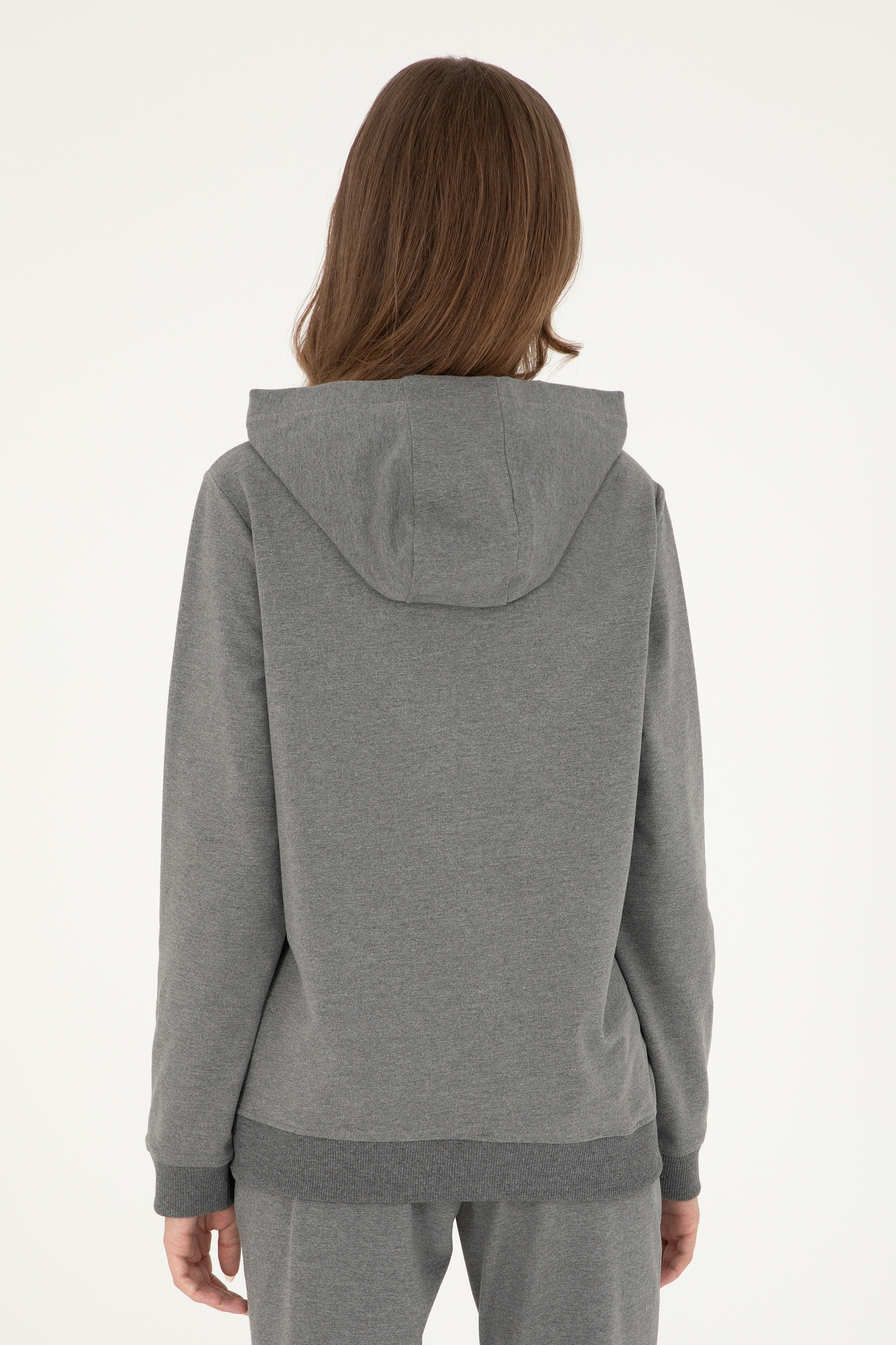 Kadın Antrasit Melanj Kapüşonlu Sweatshirt - Image 5