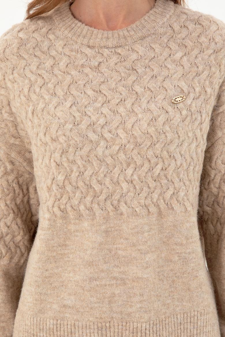 Kadın Kum Melanj Bisiklet Yaka Kazak - 50293156007