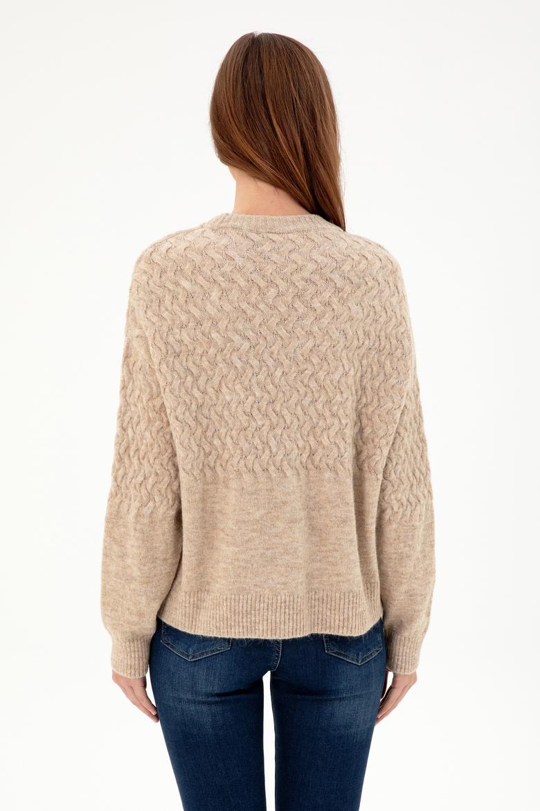 Kadın Kum Melanj Bisiklet Yaka Kazak - 50293156007