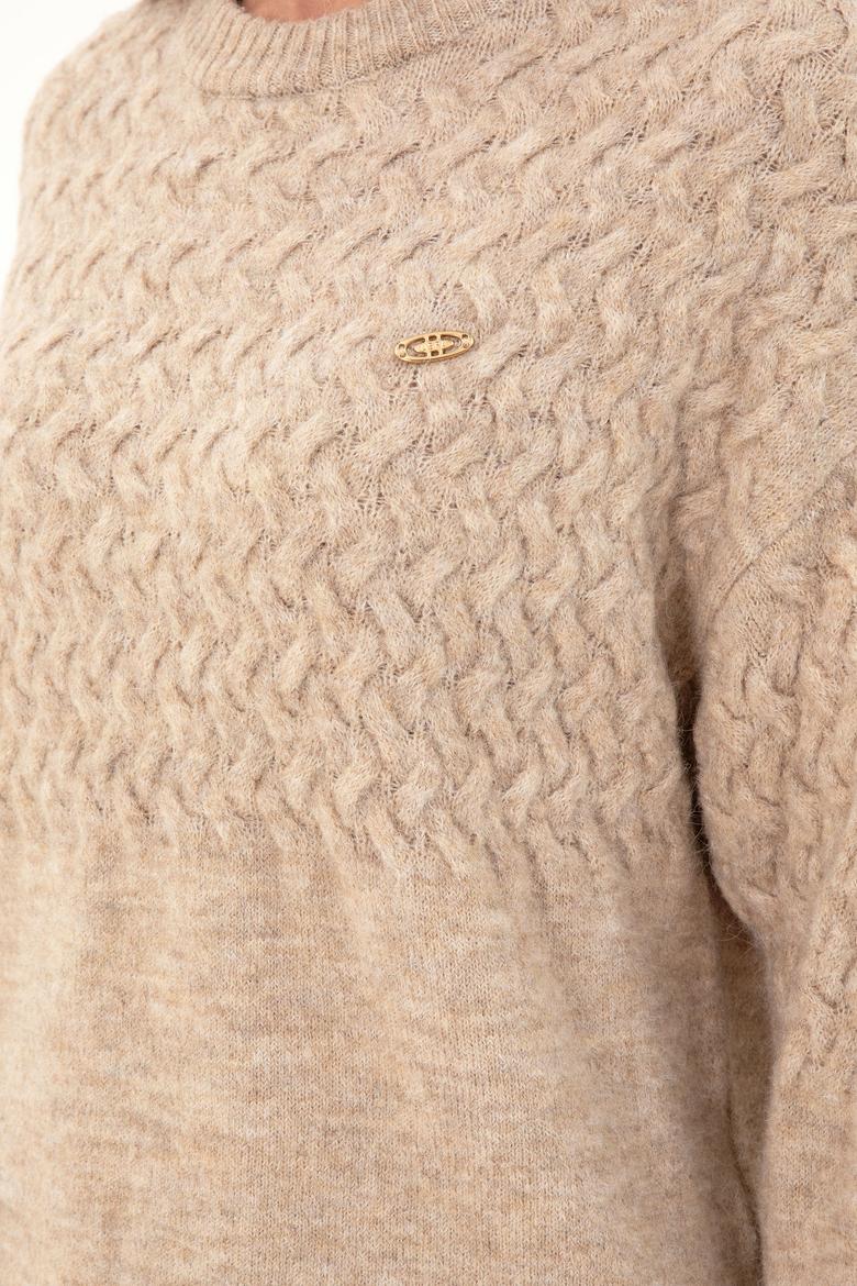 Kadın Kum Melanj Bisiklet Yaka Kazak - 50293156007