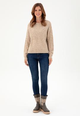 Kadın Kum Melanj Bisiklet Yaka Kazak - 50293156007