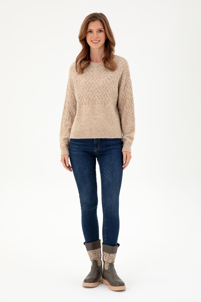 Kadın Kum Melanj Bisiklet Yaka Kazak - 50293156007