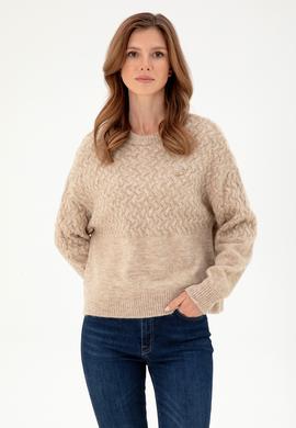 Kadın Kum Melanj Bisiklet Yaka Kazak - 50293156007