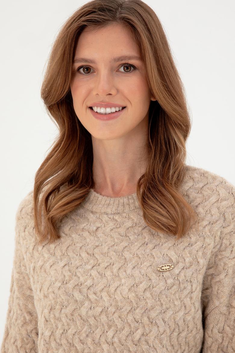 Kadın Kum Melanj Bisiklet Yaka Kazak - 50293156007