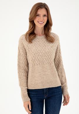 Kadın Kum Melanj Bisiklet Yaka Kazak - 50293156007