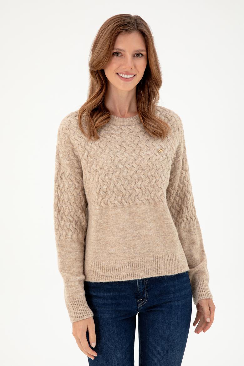 Kadın Kum Melanj Bisiklet Yaka Kazak - 50293156007