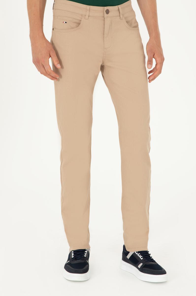 Erkek Slim Fit Kum Kanvas Pantolon