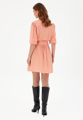 Kadın Somon Kemerli Mini Boy Dokuma Elbise - 50289338007