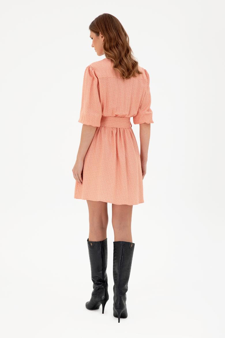 Kadın Somon Kemerli Mini Boy Dokuma Elbise - 50289338007