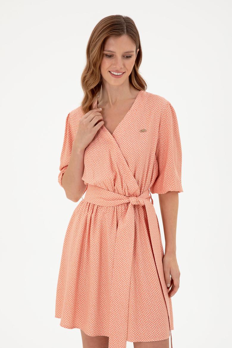 Kadın Somon Kemerli Mini Boy Dokuma Elbise - 50289338007