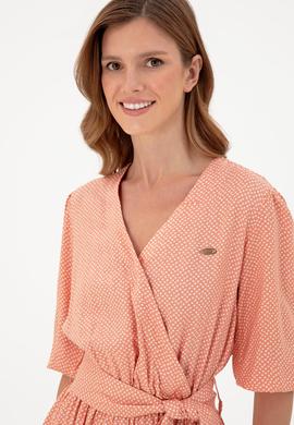 Kadın Somon Kemerli Mini Boy Dokuma Elbise - 50289338007