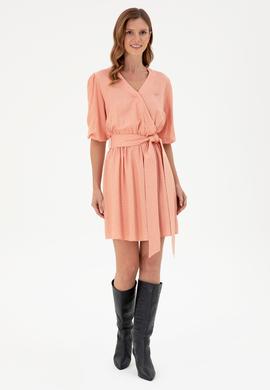 Kadın Somon Kemerli Mini Boy Dokuma Elbise - 50289338007