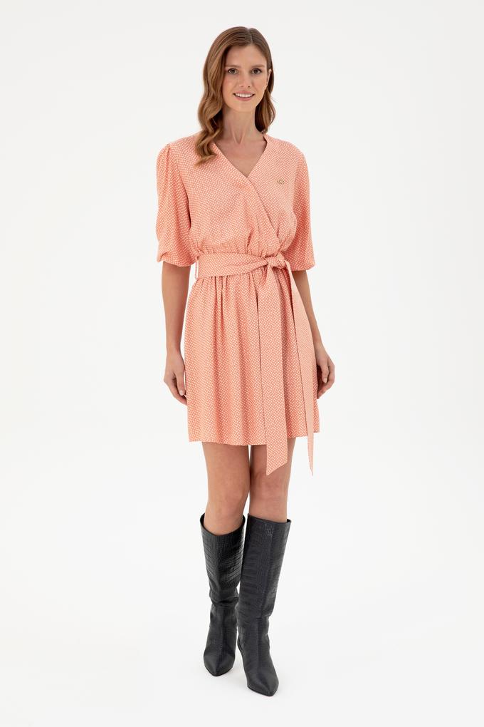 Kadın Somon Kemerli Mini Boy Dokuma Elbise