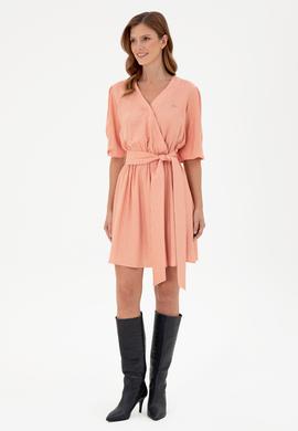 Kadın Somon Kemerli Mini Boy Dokuma Elbise - 50289338007