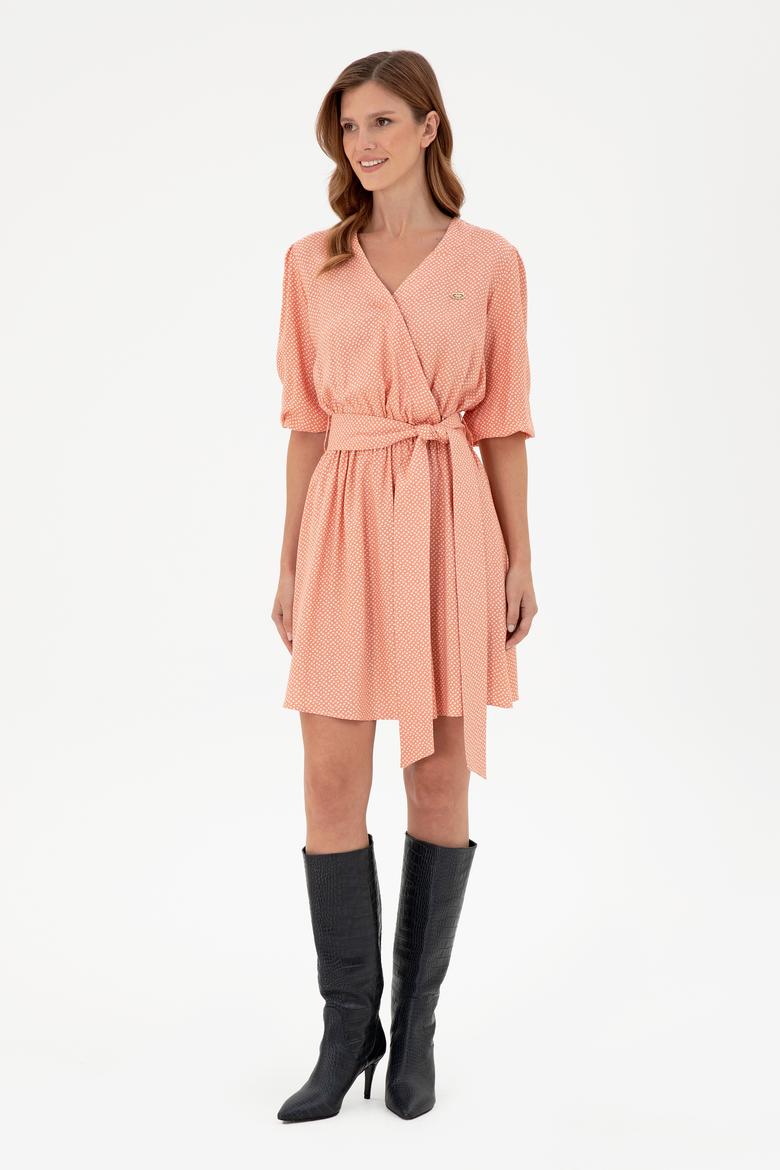 Kadın Somon Kemerli Mini Boy Dokuma Elbise - 50289338007