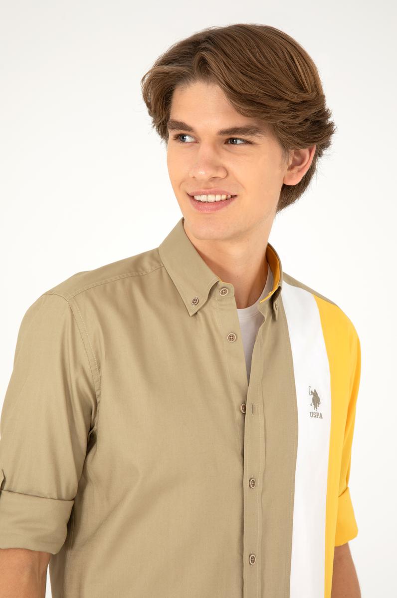 Erkek Haki Uzun Kollu Gömlek
