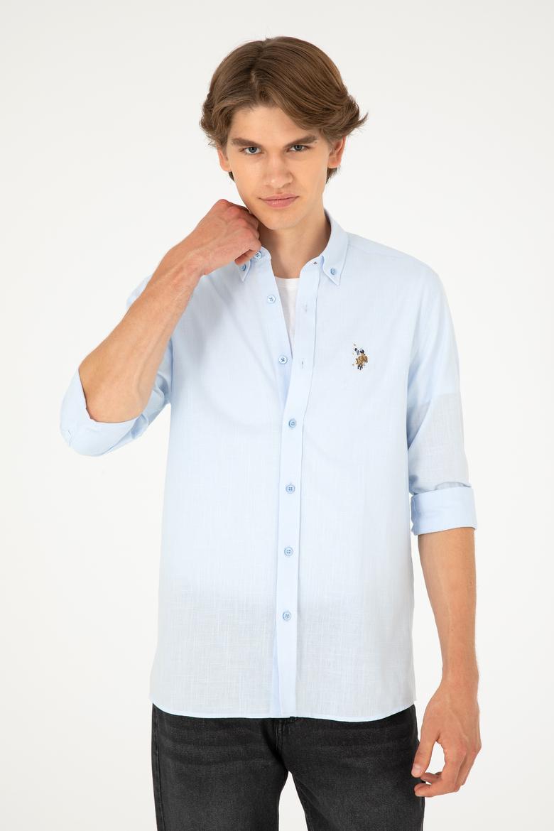 Erkek Mavi Uzun Kollu Basic Gömlek