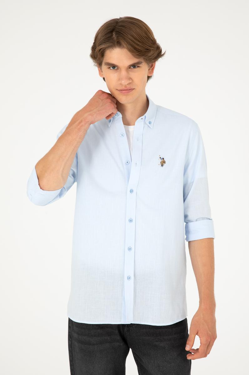 Erkek Mavi Uzun Kollu Basic Gömlek