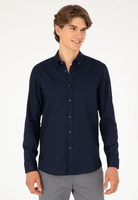 Erkek Lacivert Uzun Kollu Basic Gömlek - 50293920049