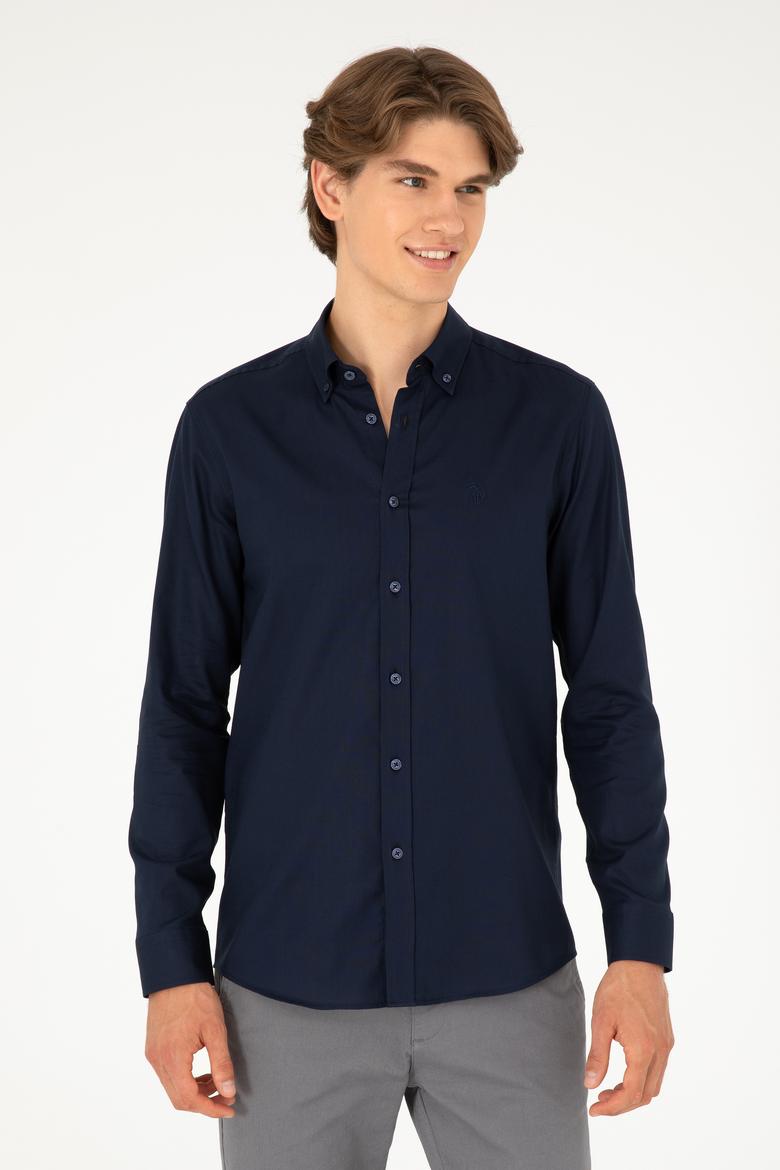 Erkek Lacivert Uzun Kollu Basic Gömlek - 50293920049
