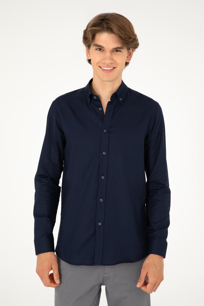 Erkek Lacivert Uzun Kollu Basic Gömlek