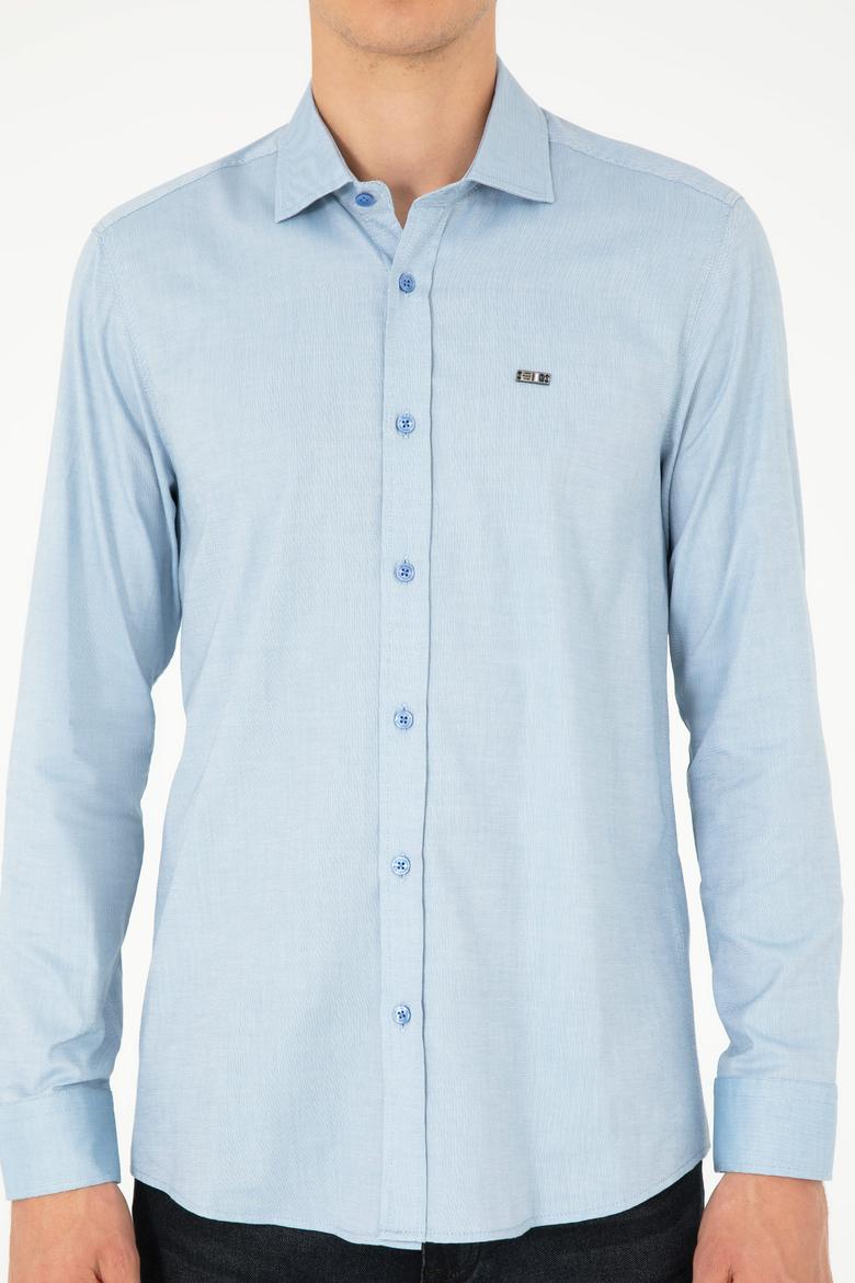 Erkek Saks Uzun Kollu Basic Gömlek - 50293948058