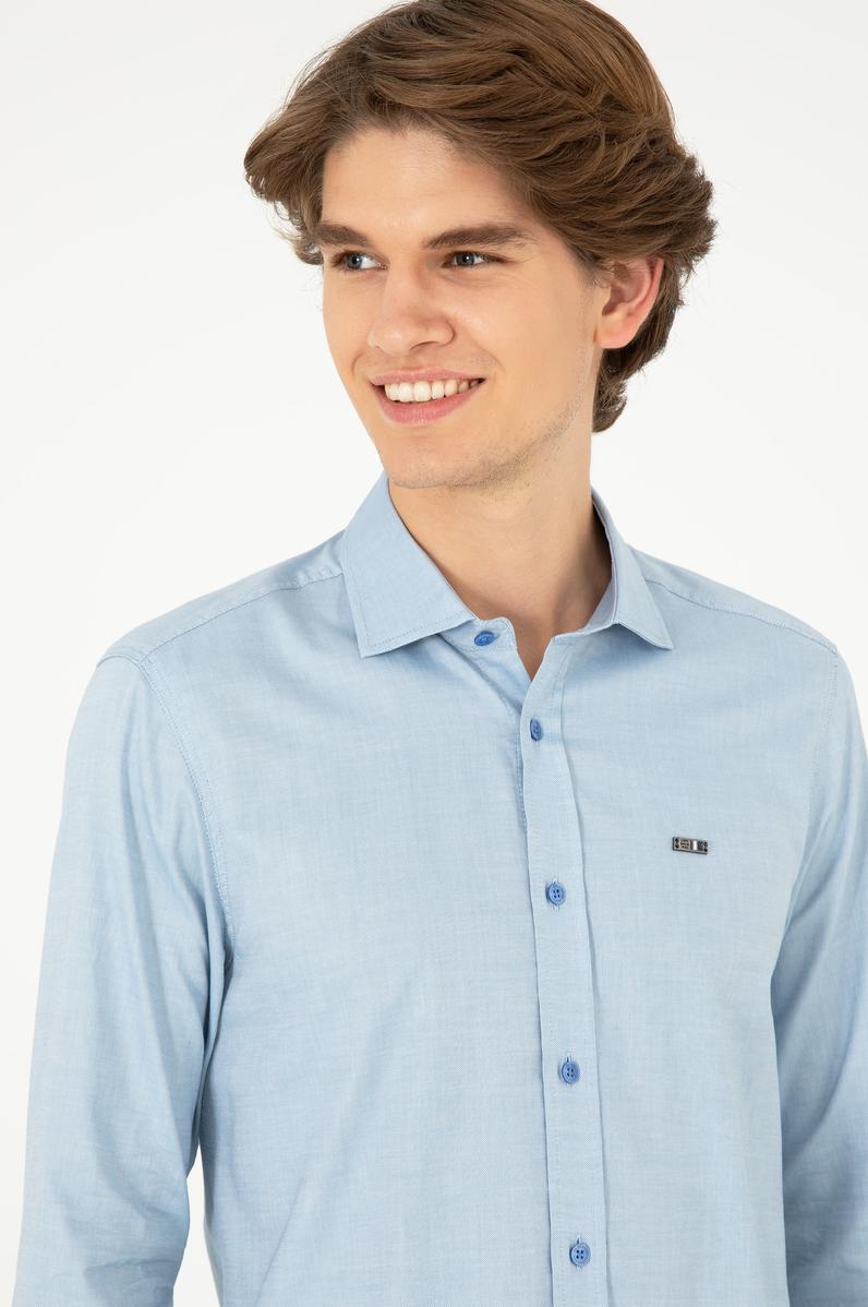 Erkek Saks Uzun Kollu Basic Gömlek