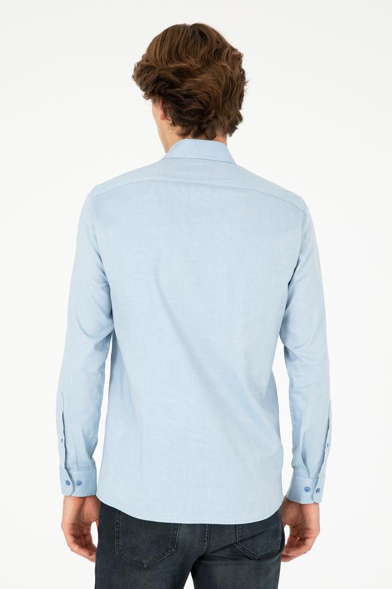 Erkek Saks Uzun Kollu Basic Gömlek - 50293948058