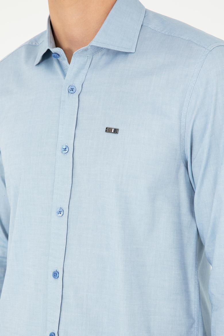 Erkek Saks Uzun Kollu Basic Gömlek - 50293948058