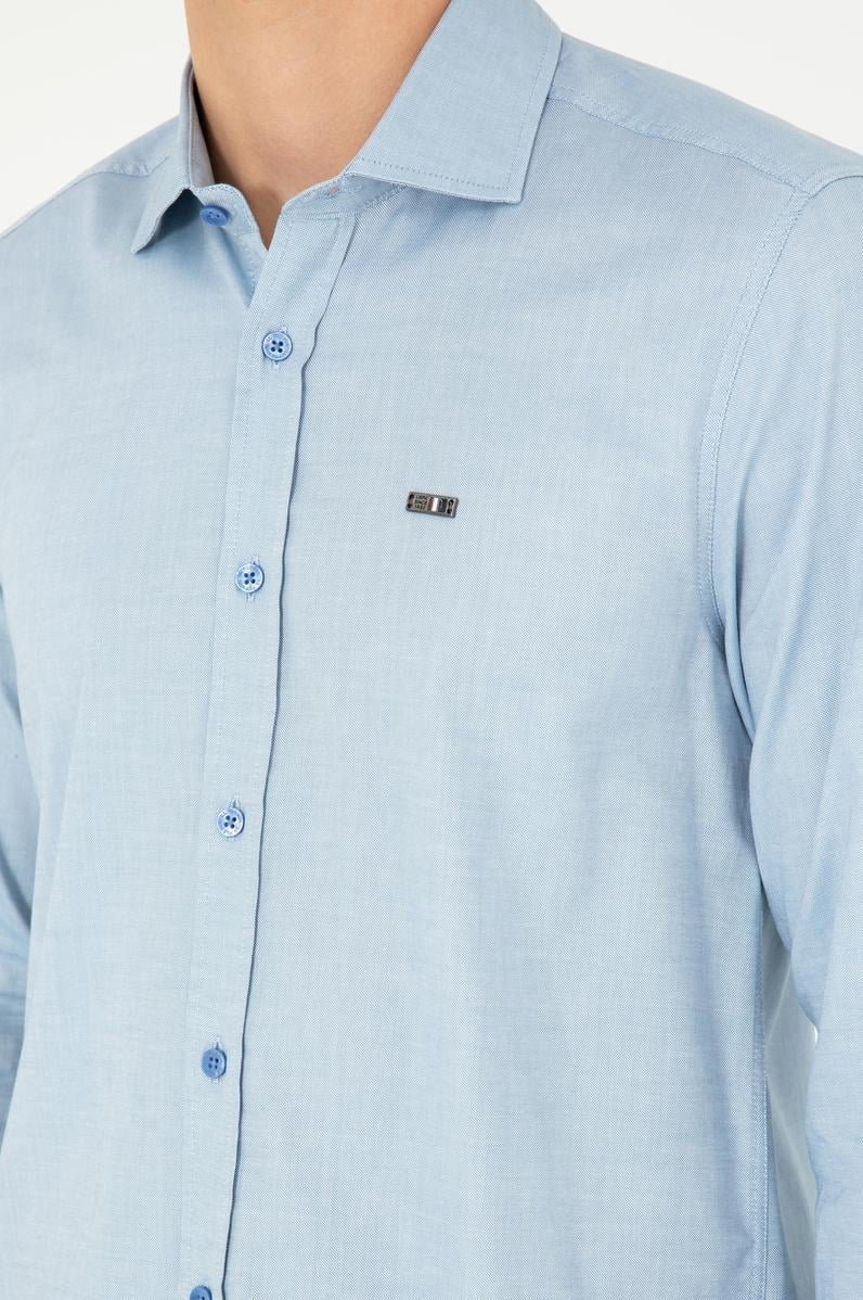 Erkek Saks Uzun Kollu Basic Gömlek