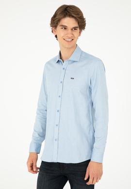 Erkek Saks Uzun Kollu Basic Gömlek - 50293948058