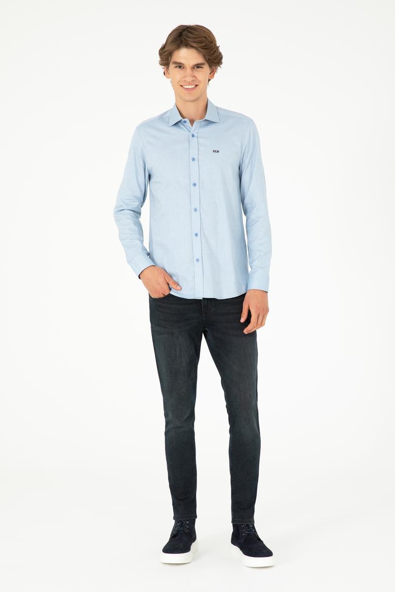 Erkek Saks Uzun Kollu Basic Gömlek - 50293948058