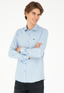 Erkek Saks Uzun Kollu Basic Gömlek - 50293948058