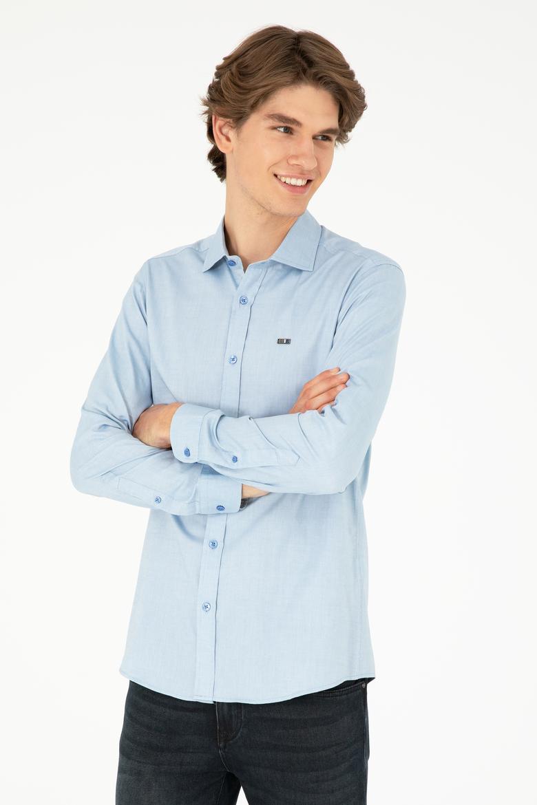 Erkek Saks Uzun Kollu Basic Gömlek - 50293948058