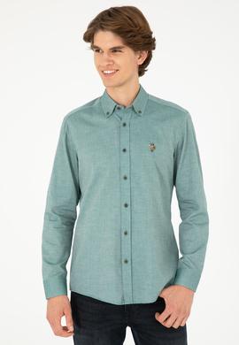 Erkek Koyu Yeşil Uzun Kollu Basic Gömlek - 50295675097