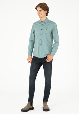 Erkek Koyu Yeşil Uzun Kollu Basic Gömlek - 50295675097