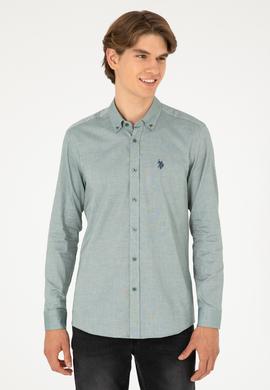 Erkek Koyu Yeşil Uzun Kollu Basic Gömlek - 50293920076