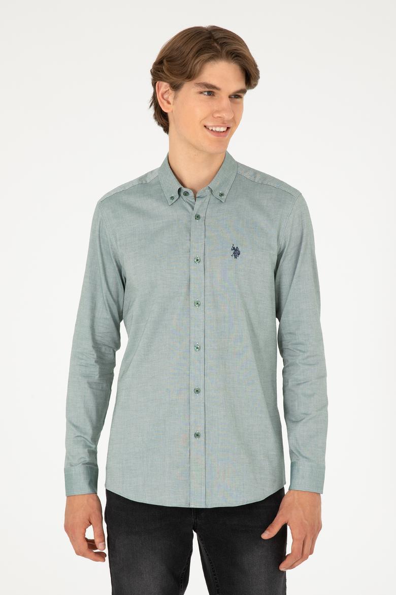 Erkek Koyu Yeşil Uzun Kollu Basic Gömlek - 50293920076