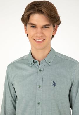 Erkek Koyu Yeşil Uzun Kollu Basic Gömlek - 50293920076