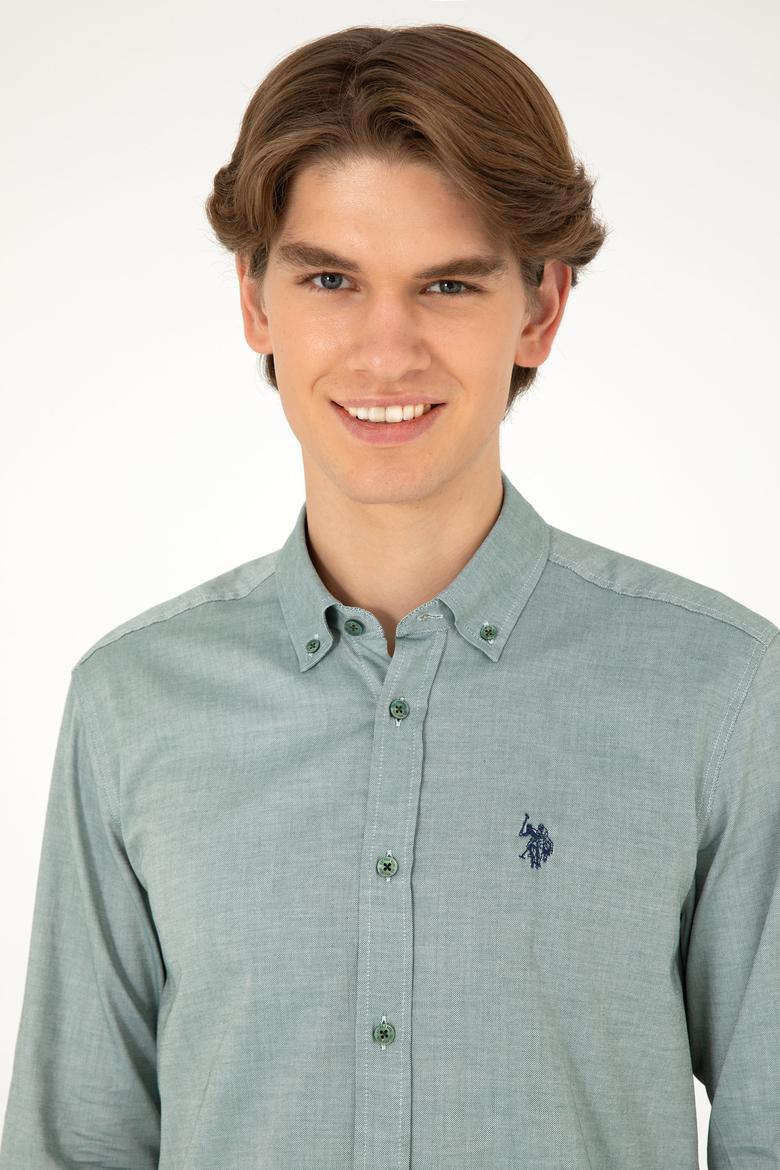 Erkek Koyu Yeşil Uzun Kollu Basic Gömlek - 50293920076