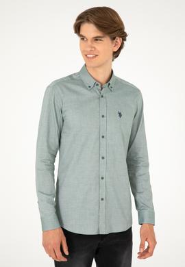 Erkek Koyu Yeşil Uzun Kollu Basic Gömlek - 50293920076