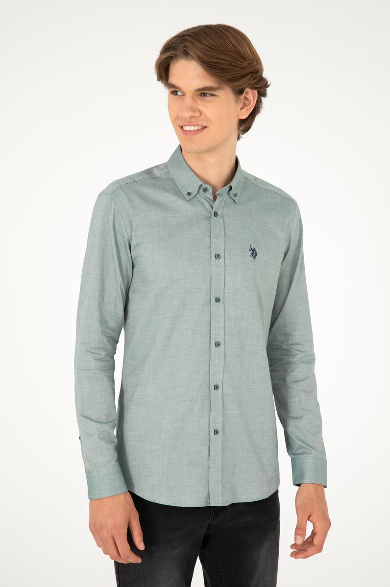 Erkek Koyu Yeşil Uzun Kollu Basic Gömlek