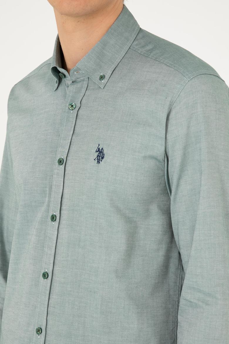 Erkek Koyu Yeşil Uzun Kollu Basic Gömlek - 50293920076