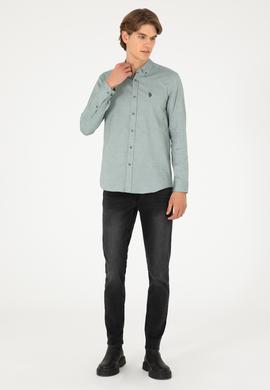 Erkek Koyu Yeşil Uzun Kollu Basic Gömlek - 50293920076
