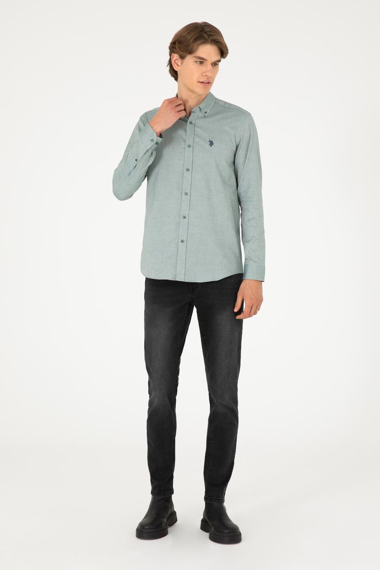 Erkek Koyu Yeşil Uzun Kollu Basic Gömlek - 50293920076