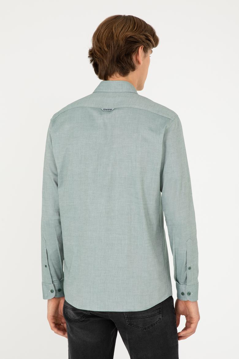 Erkek Koyu Yeşil Uzun Kollu Basic Gömlek - 50293920076