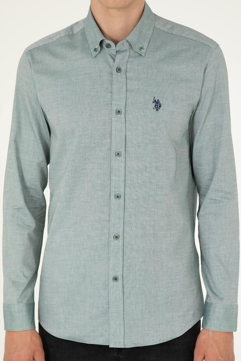 Erkek Koyu Yeşil Uzun Kollu Basic Gömlek - 50293920076