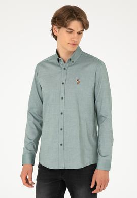 Erkek Koyu Yeşil Uzun Kollu Basic Gömlek - 50293847109